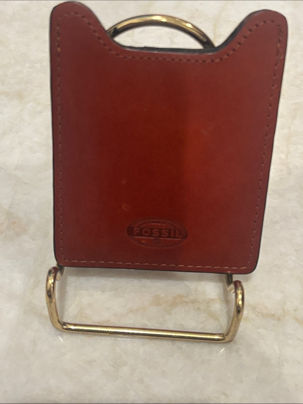 Fossil Brown Leather Key & Card Holder with Gold Hardware